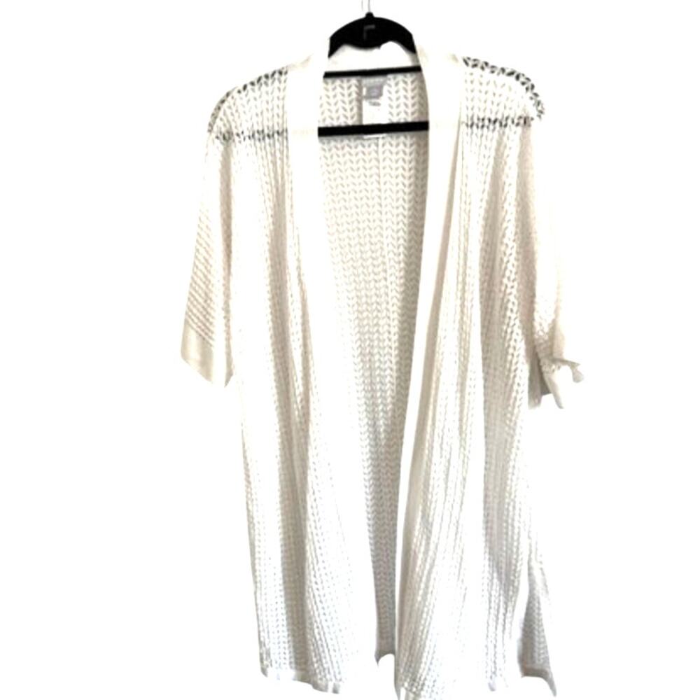 Chico's White Open Weave Dolman Sleeve Open Cardigan Size Large (Chico's‎ 2)